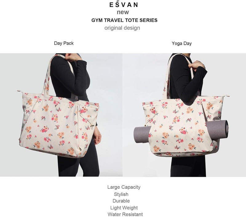 ESVAN Corduroy Yoga Tote Bag Gifts for Women Drawstring Yoga Mat Bag for Office Workout Travel Carryall Pilates Gym - Image 4